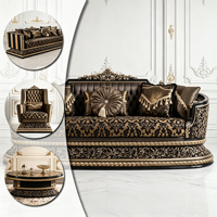 Ensemble de canapés de luxe en or moka élégant, canapé en bois sculpté royal turc avec table basse, design européen, intérieur de villa