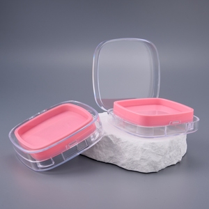 Cofanetto Quadrato <span class=keywords><strong>in</strong></span> Plastica per <span class=keywords><strong>Polvere</strong></span> Compatta con Coperchio <span class=keywords><strong>Trasparente</strong></span> e Base a Due Strati, per Fondotinta e Illuminante, per Cosmetici - Product Image 2