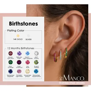 <span class=keywords><strong>Orecchini</strong></span> a Cerchio Minimalisti EManco in Acciaio Inossidabile con Pietra Portafortuna, Piccoli Cerchi Rotondi Unisex per Donna, Dropshipping - Product Image 1