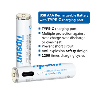 Batterie Li-ion rechargeable USB Tipsun Aa <span class=keywords><strong>Aaa</strong></span> 1,5v 600mwh avec port de charge de type C - Product Image 3