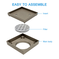 Siphon de sol carré en laiton nickelé poli pour salle de bain, avec insert de carrelage dissimulé, pour douche