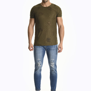 Camiseta de Hombre de Alta Calidad, Estilo Vintage, Desgastada, de Algodón Lavado, para Uso Casual - Product Image 1