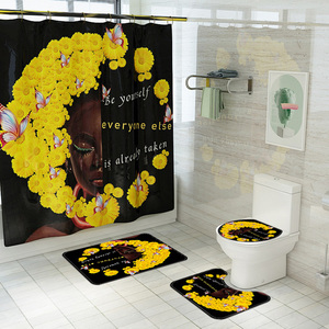 Juego <span class=keywords><strong>de</strong></span> 4 Piezas <span class=keywords><strong>de</strong></span> Cortina y Alfombra <span class=keywords><strong>de</strong></span> <span class=keywords><strong>Baño</strong></span> con Diseño <span class=keywords><strong>de</strong></span> Girasol, Chica Africana y Mujer con Melanina, con Frases Positivas - Product Image 5