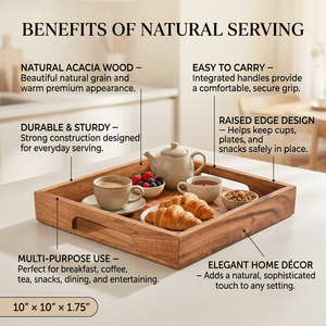 ACACIA LIVING Bandeja de Servir de Madera de Acacia de 10x10 Pulgadas con Asas Integradas, Acabado con Recubrimiento en Polvo, Apta para Lavavajillas y Microondas - Product Image 3