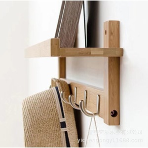 Wooden Coat Rack Wall Mounted With <b>Shelf</b> And <b>Hooks</b> For Entryway Storage Eco Friendly Rectangle Shape Customizable Size - Product Image 2