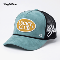 Casquette Trucker en Daim à 5 Panneaux avec Logo Brodé Personnalisé, Style Vintage, Dos en Maille et Corde, Collection Printemps-Automne