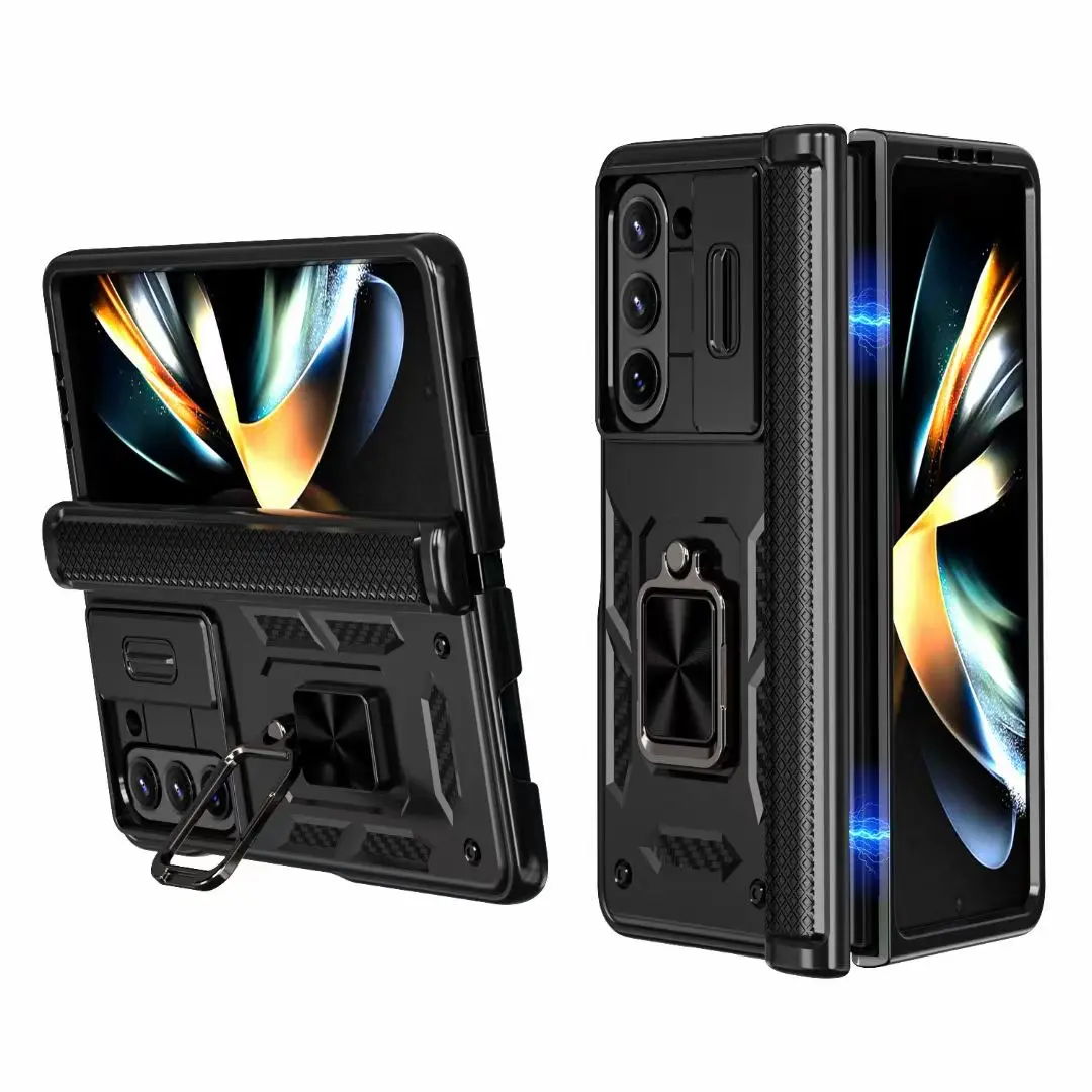 Anti-Vallende Magnetische Scharnier Telefoonhoes Voor Samsung Galaxy Z Fold 3 5G Fold4 Fold 4 Fold3 Fold 5 Met Push Window Stand Houder