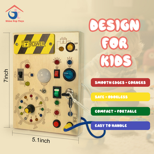 Circuit imprimé LED pour enfants Montessori Early Education Simulations Switch Wooden Busy Board Jouet éducatif - Product Image 4