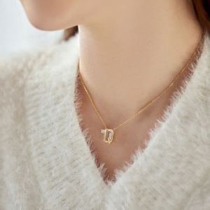 Dylam <b>Initial</b> Cubic Zirconia Crystal V Alphabet Chain Gradient Color <b>Pendant</b> Necklace 18K Jewelry Gifts for Girlfriend Women - Product Image 4