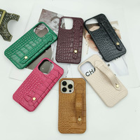 Étui de téléphone en cuir d'affaires avec bracelet pour Iphone 16 15 14 13 12 11 housse de téléphone en cuir à motif crocodile avec sangle