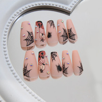 Vente en gros de 24 pièces de toile d'araignée d'Halloween patch de faux ongles amovible portable moyen T colle diamant manucure dessin animé pour les doigts