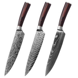 Juego de Cuchillos de Chef Profesionales de Damasco de 8 Pulgadas, Cuchillo de Cocina de Acero Inoxidable Japonés Forjado con Funda para el Hogar y Restaurantes - Product Image 1