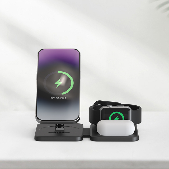 Wholesale 15W Foldable 3 in 1 Magnetic Hold Charging Station for iPhone 15/14/13/12 Pro/Max 5W Apple Watch  3/2/Pro