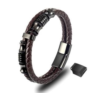 <span class=keywords><strong>Accessori</strong></span> di lusso perline in acciaio inossidabile di alta finitura personalizza bracciale in pelle intrecciata marrone nero per regalo di compleanno da <span class=keywords><strong>uomo</strong></span> - Product Image 2