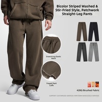 Celana Panjang Pria OEM 430gsm Katun Fleece Model Lurus  Cuci Asimetris Patchwork Raw Unfinished Hem Longgar Street Sweat Trousers
