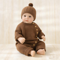 Ensemble barboteuse et bonnet tricotés pour nouveau-né – Combinaison rose tricotée pour bébés filles avec bonnet à pompon |   Vêtements pour bébé en coton doux