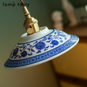 Lamp Tasty Blue And White Porcelain <b>Chandelier</b> E27 Single Head Round Pendant <b>Light</b> For Tea Room Kitchen Bedroom - Product Image 3
