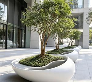 <b>Large</b> Outdoor <b>Tree</b> <b>Pot</b> Planter Fiberglass Material Waterproof Hand-painted Folk Art Design Irregular Shape White Fangzhen BLRMCH - Product Image 1