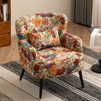 Fauteuil d'appoint rembourré à imprimé floral avec coussin assorti, pieds en bois noir, chaise longue pour salon, décoration intérieure