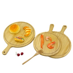 Plateaux de service en bambou, planches à pizza, assiettes en bois pour hôtel, café, thé, couleur unie, rondes avec poignée - Product Image 4