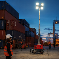 Éclairage de tour à mât de 9 m de haut, moteur diesel, conception innovante, moteur Kubota 355 °   Rotation des luminaires pour hôpital