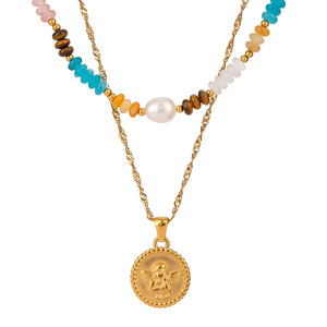 Stainless Steel <b>Angel</b> Pendant Necklace With Natural Stone Beads Pearl Unisex <b>Gift</b> Jewelry - Product Image 1