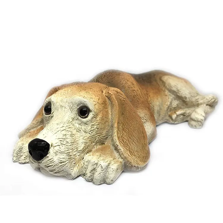 Figura realista de perro sentado en el jardín, escultura resrful super cutie beagle, estatua, juego de perro, figura de sabueso