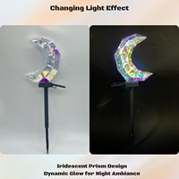 Lampe solaire de jardin en forme de croissant de lune, lumière prismatique irisée blanche LED, imperméable, en matériau PET, pour allée, cour, patio