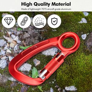 Mosquetón T-Fly con bloqueo automático 35KN rojo en forma de D para escalada en roca y rápel - Product Image 4