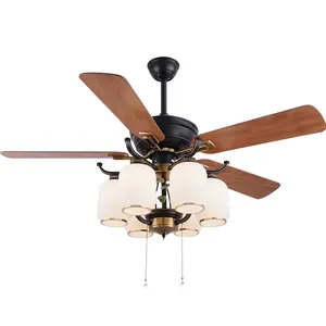 Factory Supplier European Style Black Metal 52 Inch Dc Remote Control Led Ceiling Fan With Light E27 Bulb