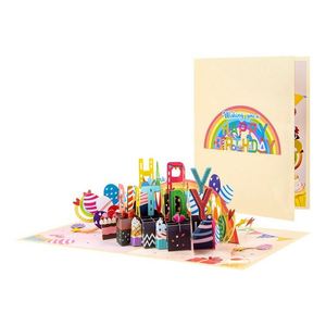Carte de vœux en papier 3D pop-up faite à la main avec un design arc-en-ciel, unique pour les enfants, les amis, la famille, les anniversaires, les fêtes - Product Image 3