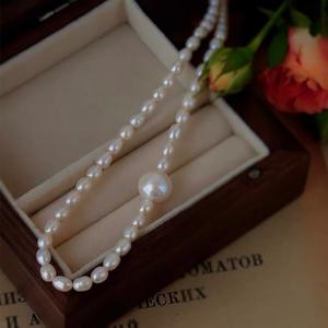 Trendy Charme Sieraden Waterdichte Rijstvorm Natuur Zoetwater Parel Kralen Ketting Sleutelbeen Ketting - Product Image 4