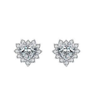 Elegant Clover Cut Diamond Earrings, Sparkly Floral Solitaire <b>Studs</b> for Women - Product Image 1