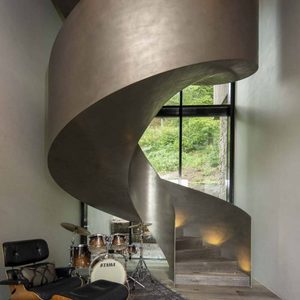 Villa interna in ferro battuto scala design loft led scala a chiocciola in legno con pannello laterale ringhiera dalla fabbrica foshan - Product Image 2