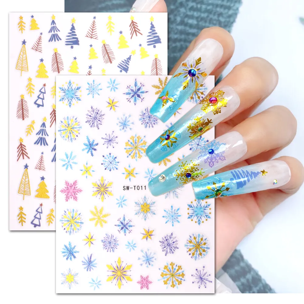 30 листов рождественских наклеек для ногтей Белые снежинки самоклеящиеся наклейки для ногтей дизайн снежинок 3D наклейки декоративные наклейки