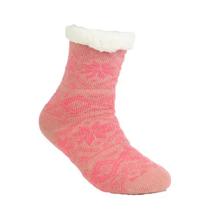 Vrouwen Winter Jacquard Fleece Voering Gebreide Kous Slipper Sok Fuzzy Non Skid Slipper Sokken