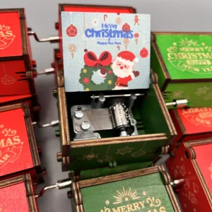 SE1201643 Merry Christmas el-krank müzik kutusu Jingle Bells noel ahşap müzik kutusu noel baba şehre geliyor