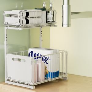 Glissière de tiroir à roulement à billes robuste, coulissant, réglable, organisateur sous l'évier, 2 niveaux, coulissant pour sous l'évier, fabricant - Product Image 1