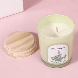 Bougie parfumée en cire de soja dans un bocal en verre coloré avec couvercle en bois de luxe personnalisé, avec autocollants pour la décoration de la maison, cadeau de mariage - Product Image 4