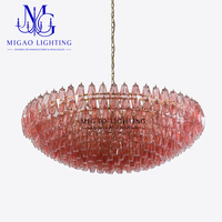 Lustre en verre côtelé rose de style médiéval français, suspension de luxe pour villa, salon, salle à manger, plafond haut, décoration intérieure