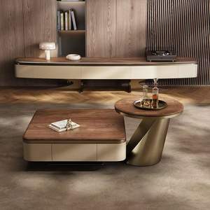 Solid Wood Coffee <b>Table</b> And Tv Stand Combination North American Black <b>Walnut</b> Living Room Set With Storage - Product Image 1