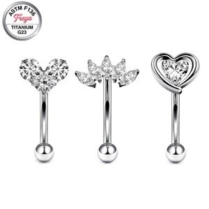 Bijoux de piercing corporel en Titane ASTM F136 : Piercings d'oreille (Rook, Daith), Boucles d'oreilles à barre courbée avec fleur en zircon, Piercings de nombril, Piercings de sourcil - Product Image 6