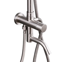 Ensemble de douche mural monocommande eau froide en acier inoxydable brossé BH 304, design moderne et épuré, avec robinet de douche céramique à effet pluie