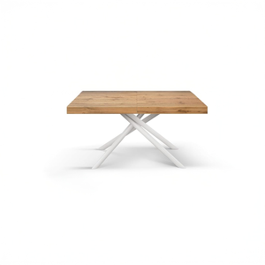 Table à manger extensible en chêne rustique avec pieds tubulaires croisés blancs 140x90 pour usage intérieur - Product Image 1