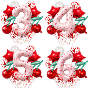 Kit di Palloncini Numerici a Tema Ciliegia Personalizzato, Palloncini con Numeri Stampati a Cuore Rosa, <span class=keywords><strong>Set</strong></span> di Palloncini in Foil Rosso a Forma di Ciliegia per Decorazioni per Feste - Product Image 3