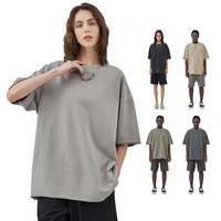 ARTIE Pakaian Pria 275g Katun Tebal Model Longgar Trendi High-Street Bermerek Distressed Rolled-Hem Lengan Pendek