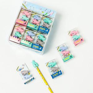 3pcs Shark Shape Cute Kids Toys 3D TPR Rubber Pencil Cap <b>Eraser</b> Set Bonvada Brand - Product Image 3