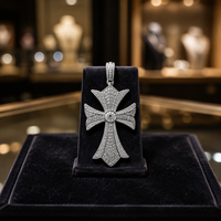 Pendentif Croix Iced Out en Laiton Plaqué Or 18K, Micro-Pavé de Zircons, Collier Hip Hop pour Hommes, Femmes et Rappers