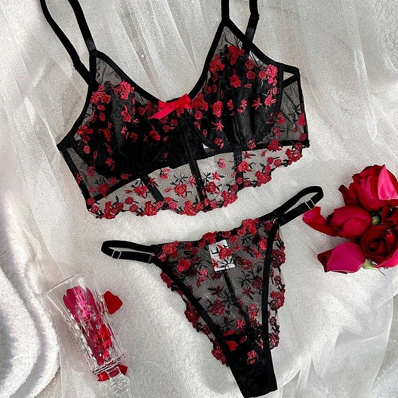 Wholesale Sexy Lingerie Set for Women Letter Solid Patchwork Sexy Lingerie Femme Underwear G-String Set Lady Fashion