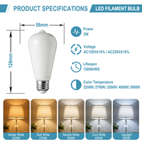 Ampoule LED à filament de verre E26 E27 ST19 ST58 à CRI 90, décorative et efficace, pour l'éclairage domestique, hôtelier et commercial